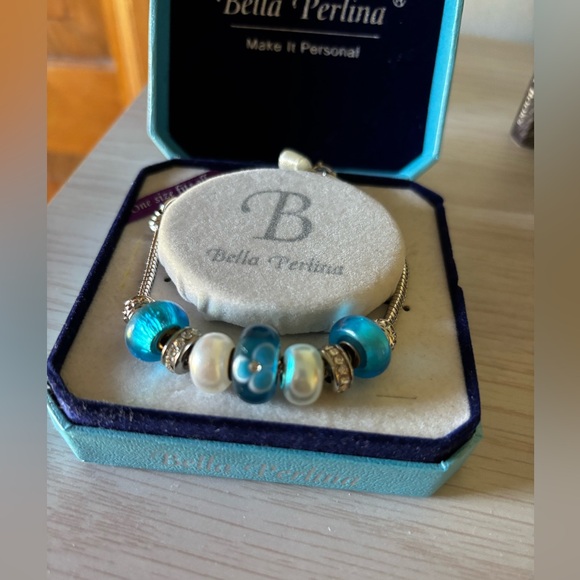Bella Perlina Silver Bracelet with Blue/White/Silver Beads - Picture 11 of 15